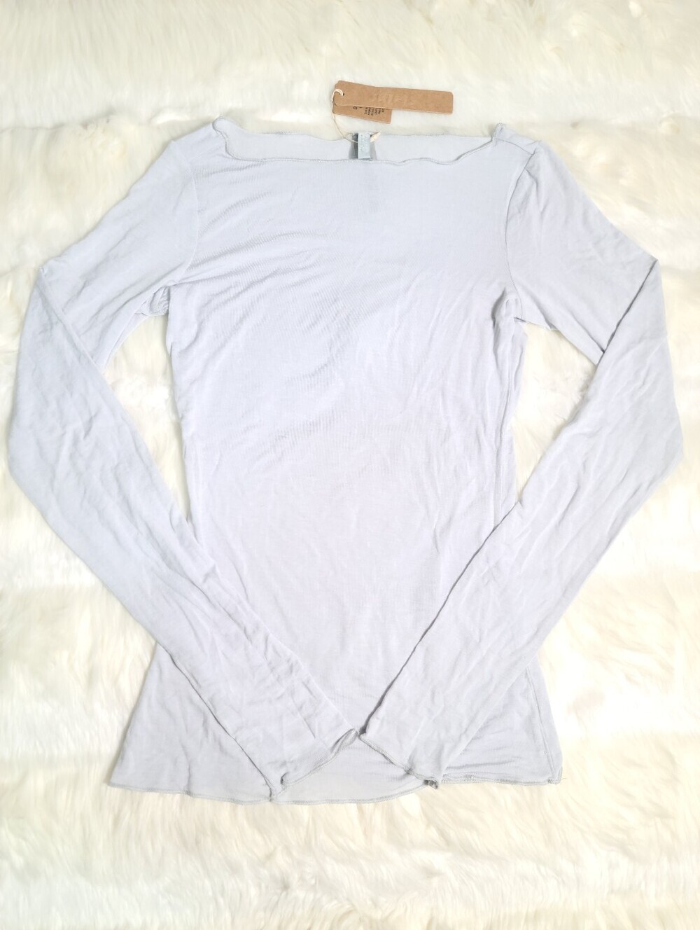 SKIMS Sheer Modal Long Sleeve Boat Neck T Shirt Blue Mist XXS NEW